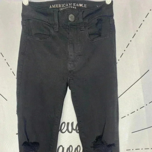American Eagle Black Distressed Super Stretch High Rise Jegging Jeans - Picture 3 of 9